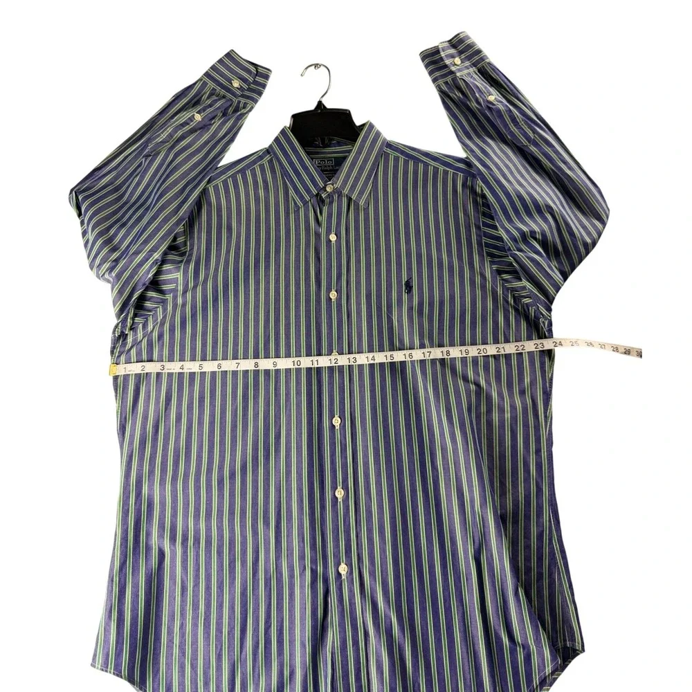 Polo Ralph Lauren Andrew Shirt Mens 16 32/33 Blue Green Striped Cotton Button Up